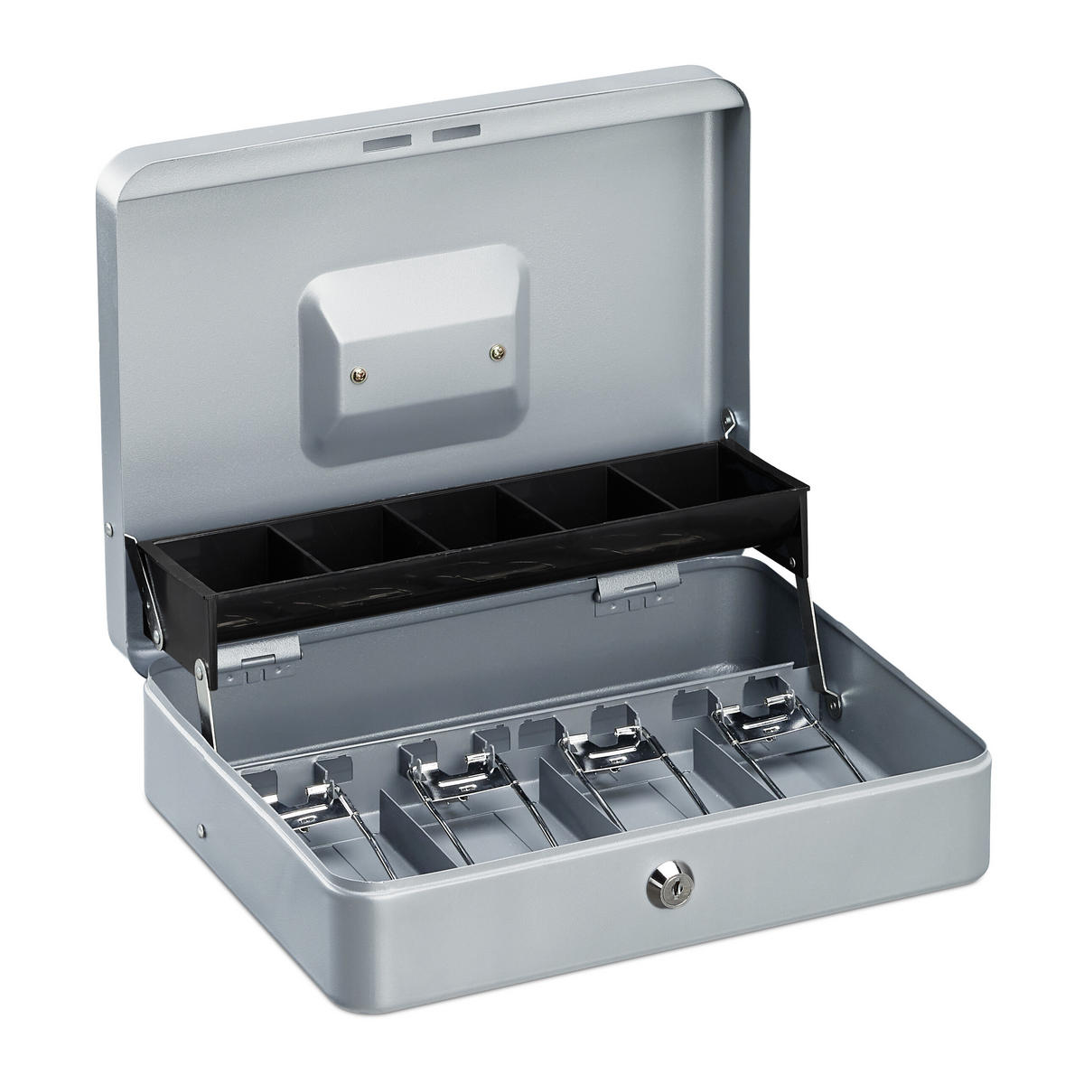 GELDKASSETTE - Silberfarben, Kunststoff/Metall (30.5/8.5/24.5cm) - Relaxdays