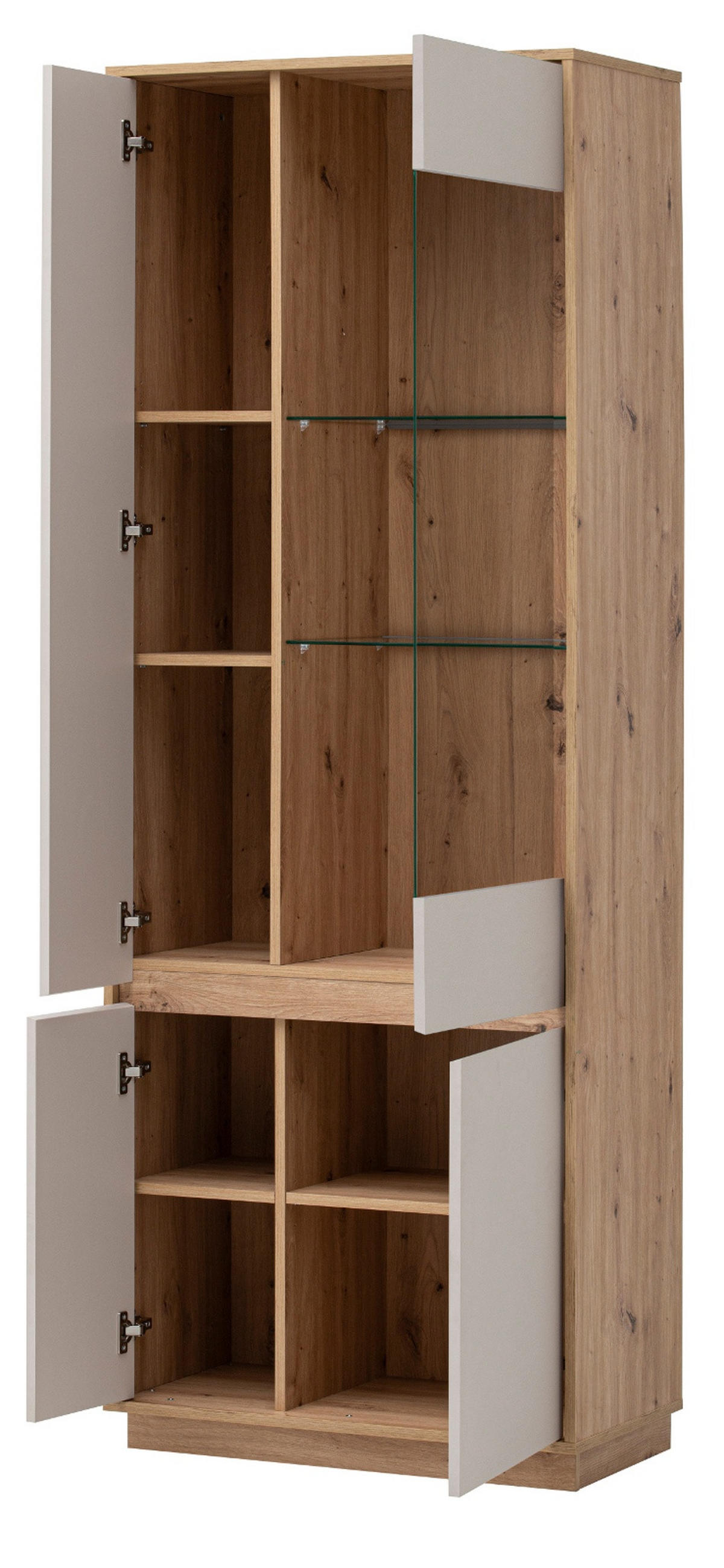 VITRINE Kaschmir, Eiche Artisan 75 cm, Vitrinenschrank mit Soft-Close - Kaschmir/Eiche Artisan, Glas/Holzwerkstoff (75/205/40cm) - Furn.Design