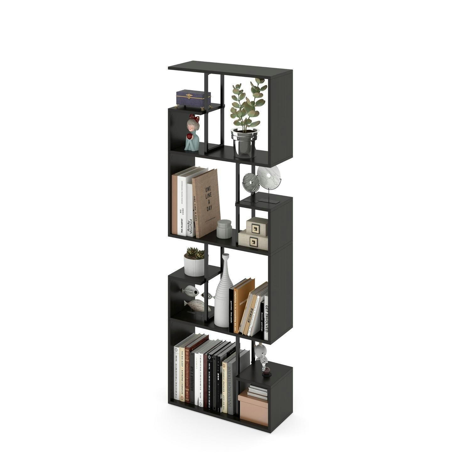 REGAL Manora Schwarz 60 x 24 x 174 cm - Schwarz, Holzwerkstoff (60/174/24cm)