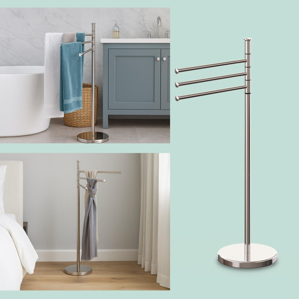 DRŽIAK na uteráky - strieborná, kov/plast (42/85.5/22cm) - Relaxdays