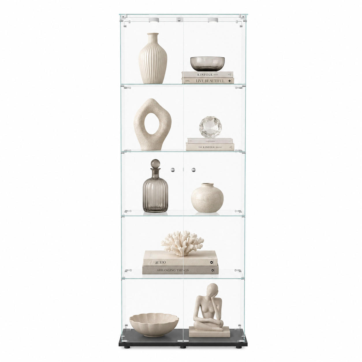 LED-VITRINE, 5-stufig mit Doppeltüren, Schwarzrahmen - Schwarz, Glas (78.5/186.5/34.5cm) - Joyfair