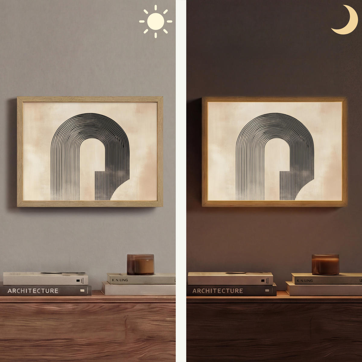 NÁSTĚNNÁ LAMPA S AKUMULÁTOREM Luk - Pruhy - Minimalistický - Černý 40x30 cm - béžová, kompozitní dřevo (40/30/8cm) - OnlyWow