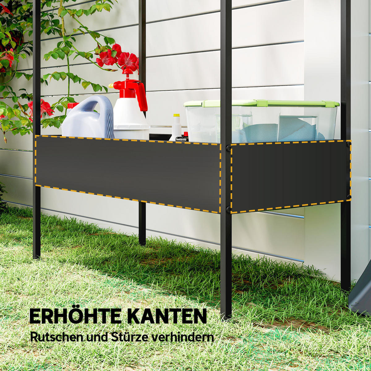 2-ETAGEN Pflanzenständer in Hausform, 150 cm hoch Blumenständer mit Haken - Schwarz, Kunststoff/Metall (35/150/75cm) - Outsunny