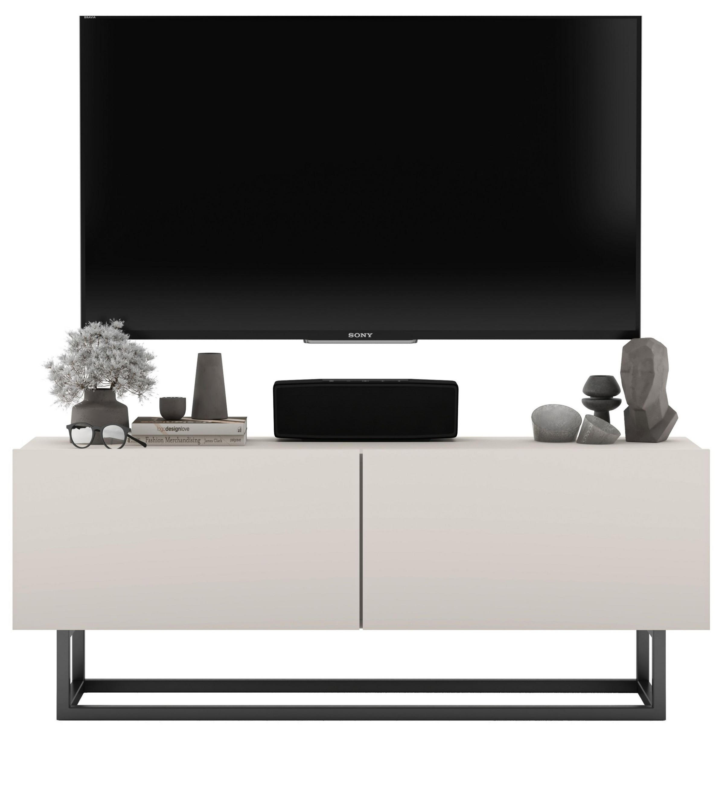 Meble Lindner TV stolek Enjoy Kašmír mat 120 cm s kovovým rámem