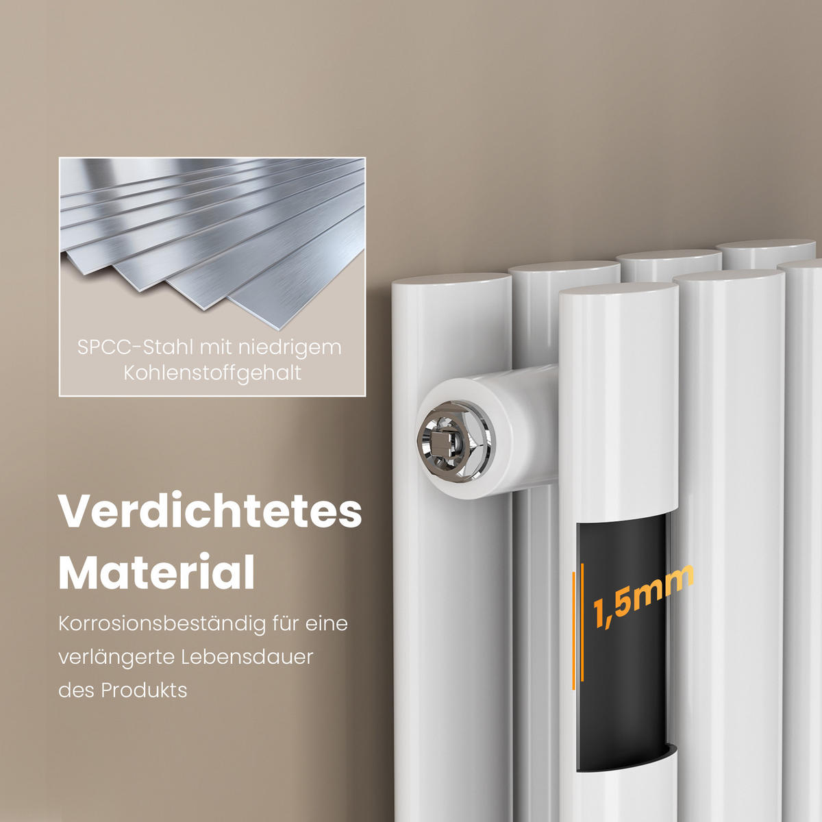 HEIZKÖRPER Doppelrohr vertikal montierbar Weiß 60/180/8,1 cm - Weiß Hochglanz, Metall (60/180/8cm) - EMKE