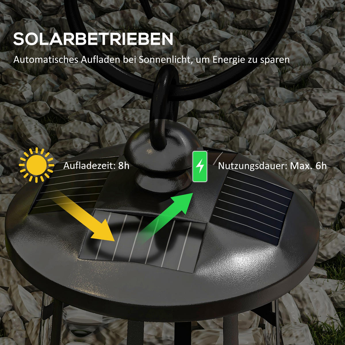 GARTENLATERNE, Schwarz, ABS, Metall - Schwarz, Metall (16.5/21.5/122cm) - Outsunny