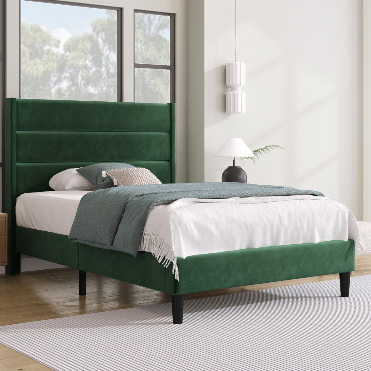 POLSTERBETT 90/200 cm Dunkelgrün aus Samt mit Lattenrost - Grün, Textil (90/200cm) - OKMYHOME