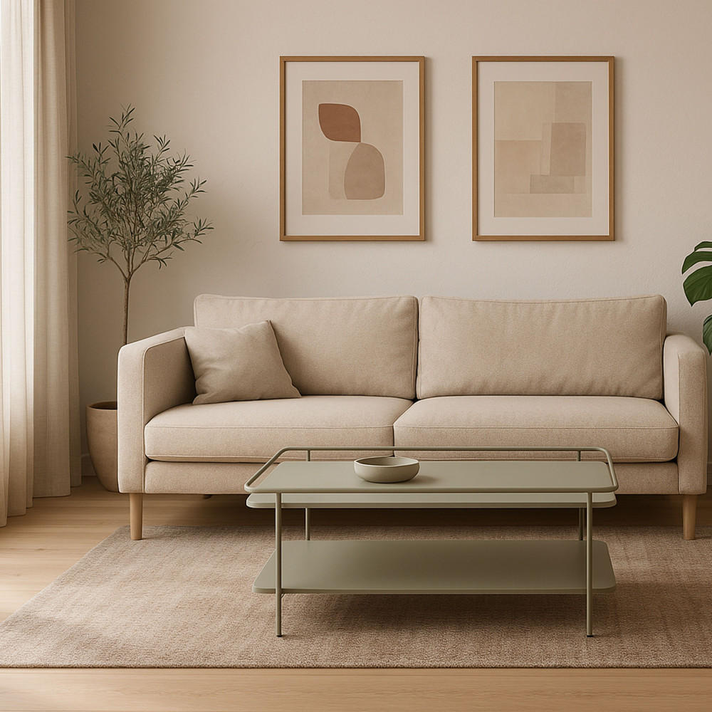 COUCHTISCH mit 2 Metallplatten - Saranda - color_olive_green - Olivgrün, Metall (110/55/34cm) - Drawer