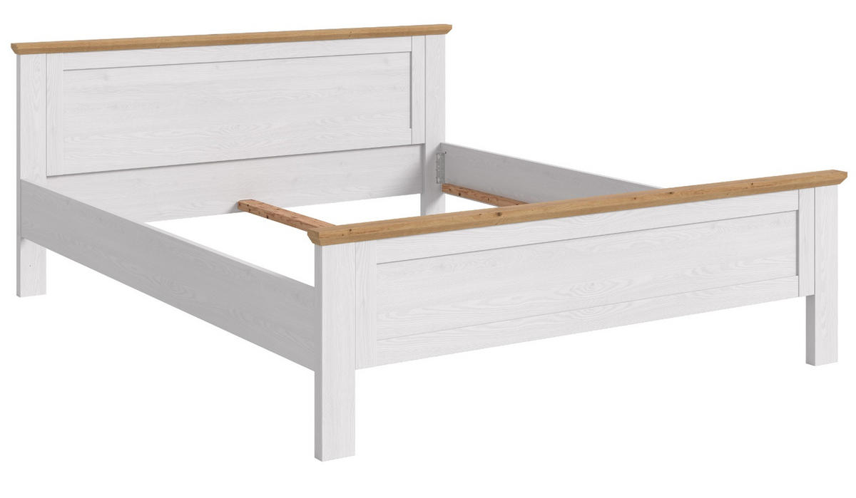 BETT weiß Lärche, Eiche Artisan Landhaus, Doppelbett Liegefläche 180 x 200 cm - Eichefarben/Weiß, Holzwerkstoff/Metall (180/200cm) - Inn.Furn