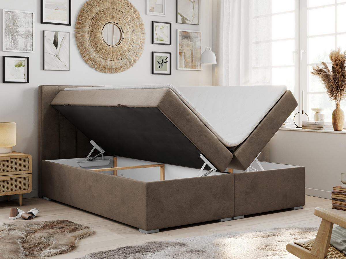 BOXBETT ALLY 200/200 Braun Velvet - H3 - Braun, Holz/Textil (200/200cm) - MKS