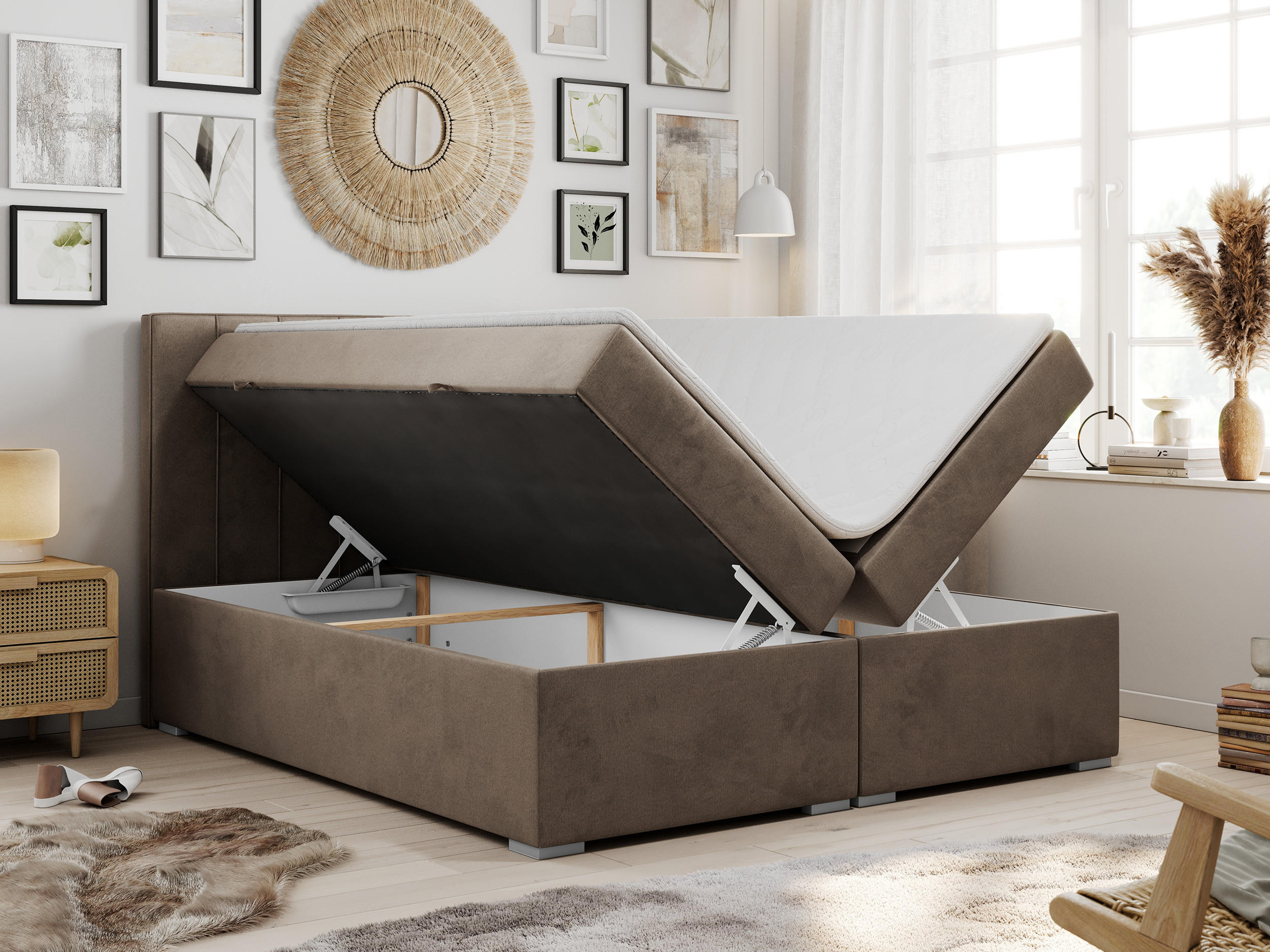 Thumbnail - MKS Boxbett, Braun, Textil, 2-Sitzer, H4, Rechteckig, 120x200 cm, Schlafzimmer, Betten, Boxspringbetten