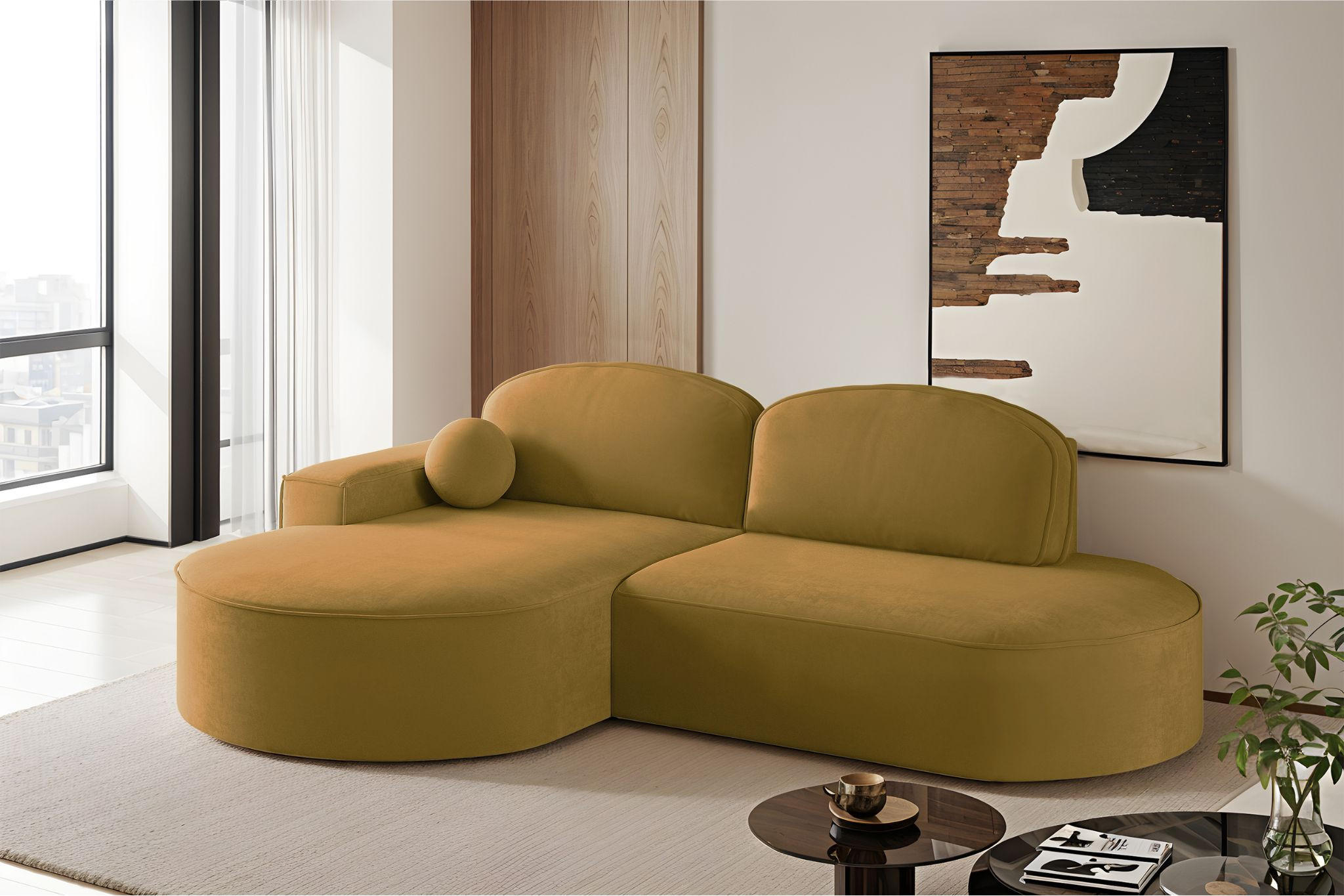 ECKSOFA mit Schlaffunktion und Bettkasten Modena Runden stoff Salvador Gelb Links - Gelb, Holz/Textil (179/278cm) - Kaiser Möbel