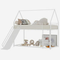 ETAGENBETT 90/200 cm mit Rutsche, Leiter und Spielhausdesign, Weiß - Weiß, Metall (90/200cm) - Redom