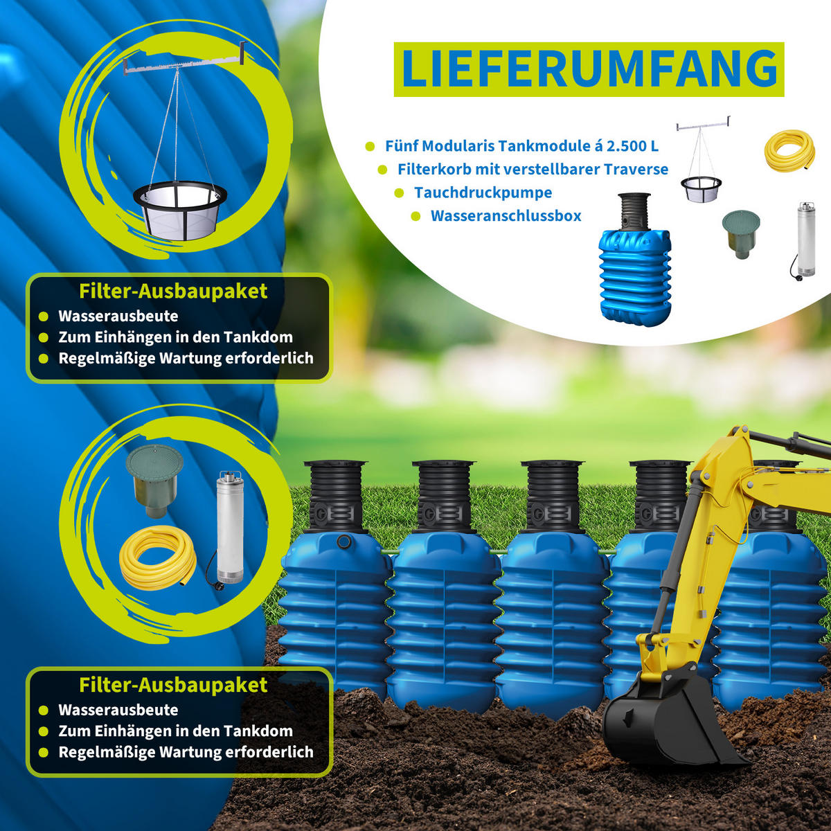 ERDTANK-PAKET 12500 L Garten-Comfort - Blau, Kunststoff (147/201/576cm) - 4rain