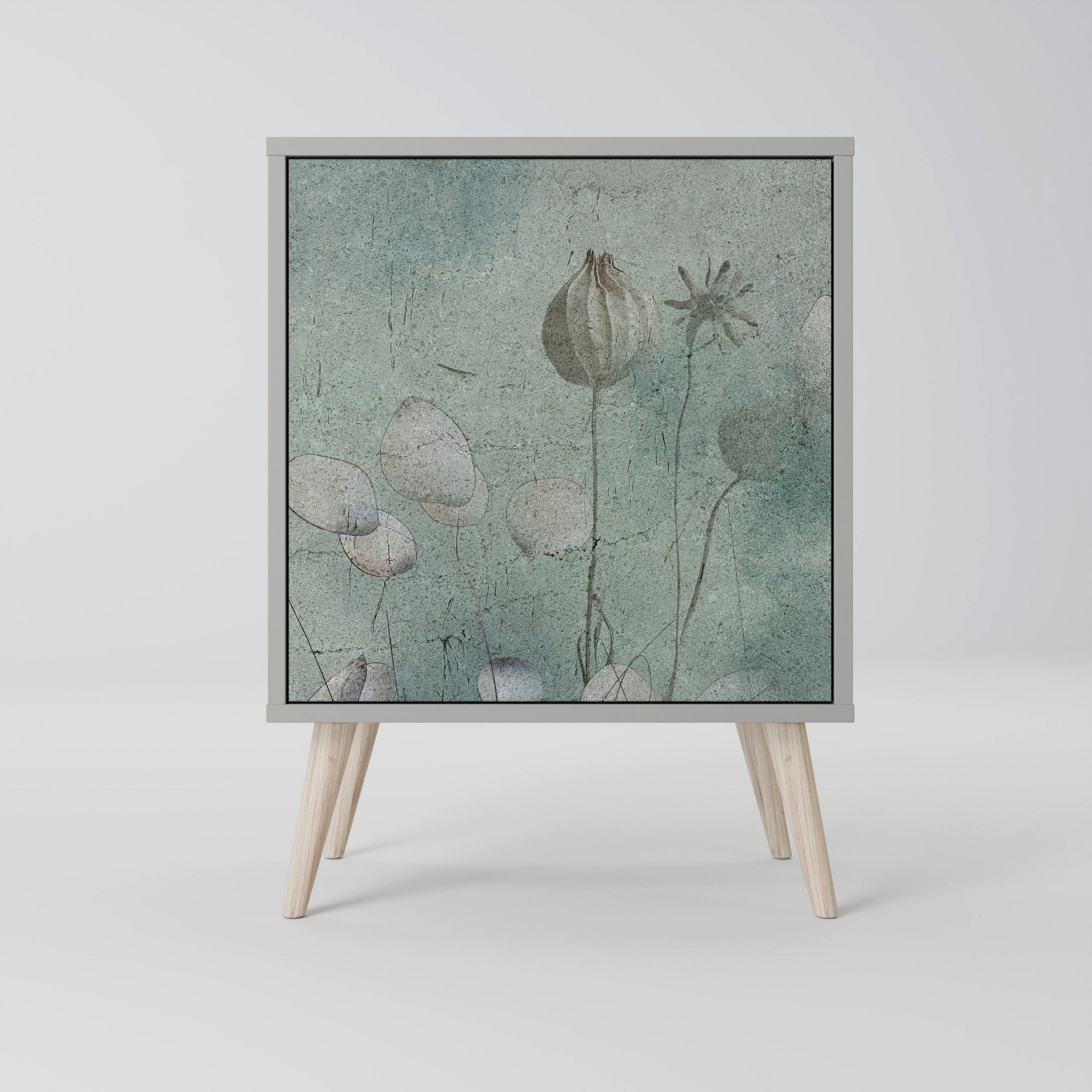 SIDEBOARD NIGHT LADY, Grau, 57,5x42x77,5 cm, Schräge Buchenholzfüße - Buchefarben/Multicolor, Holzwerkstoff/Buchenholz (57.5/77.5/42cm) - SpaceRebels