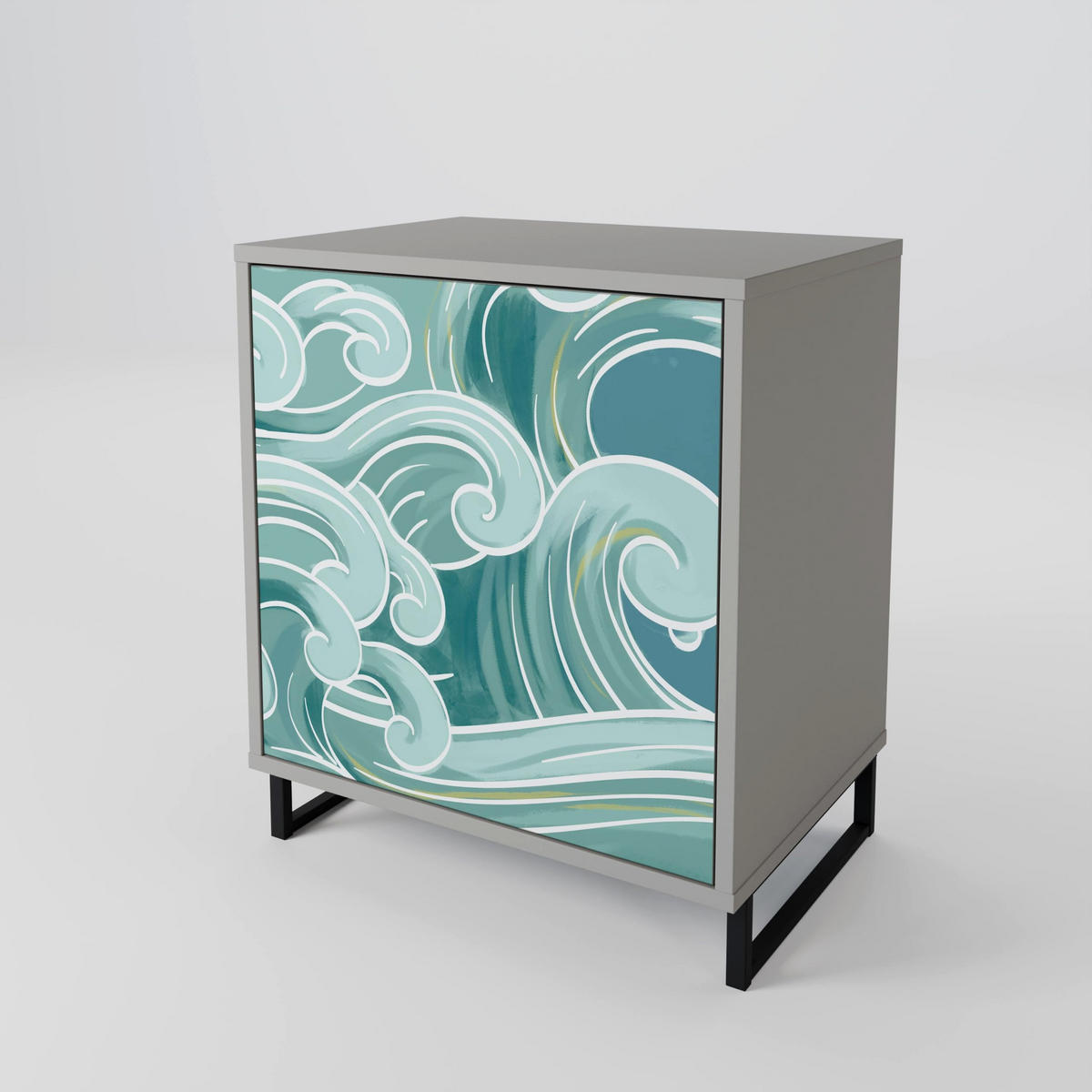 SIDEBOARD ASIAN SWAY, Grau, 57,5x42x70,5 cm, Schwarze Metall-Sternfüße - Multicolor/Schwarz, Holzwerkstoff/Metall (57.5/70.5/42cm) - SpaceRebels