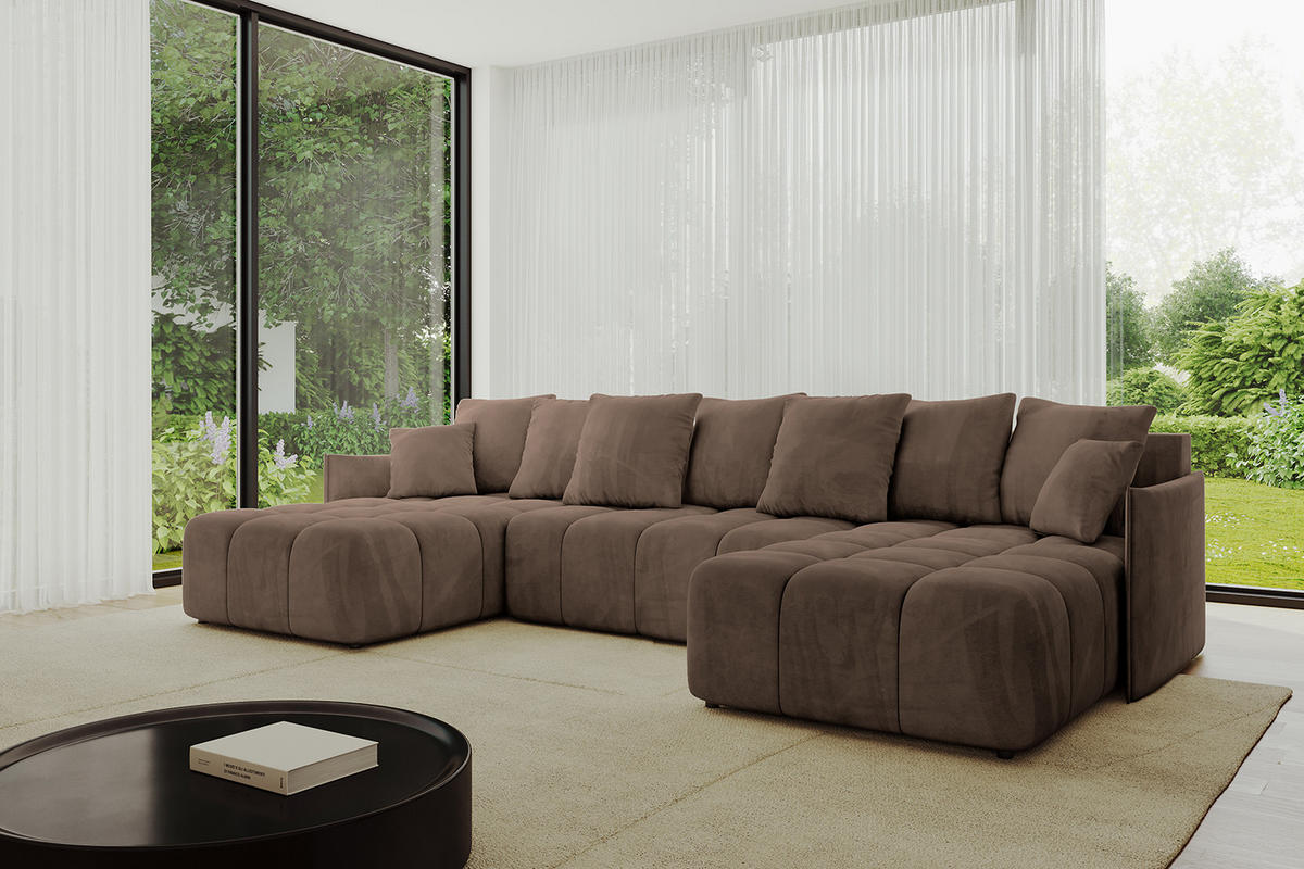 WOHNLANDSCHAFT LONLI-U 355x189x68 Braun Velours - Braun, Holzwerkstoff/Kunststoff (355/68/189cm) - ALTDECOR