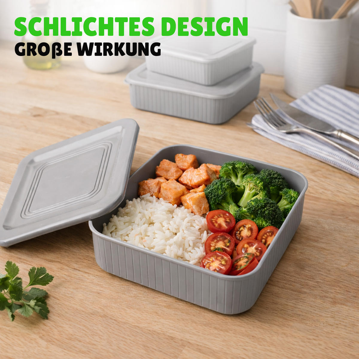 VORRATSDOSEN 3-teilig 0,5L/1L/1,5L Grau - Grau, Kunststoff - ProHome