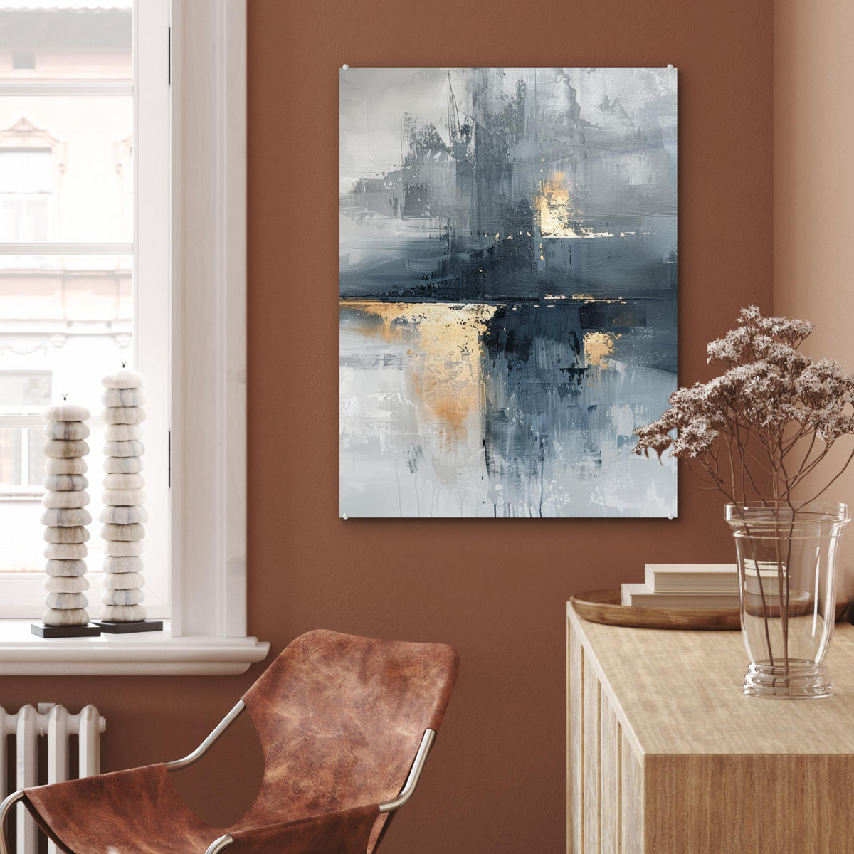 OBRAZ NA AKRYLOVOM SKLE Umenie - sivé - zlaté - abstraktné 60x80 cm - tmavosivá, sklo (60/80cm) - MuchoWow