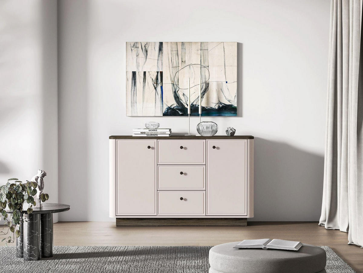 KOMODA Vilavio kašmír/dekor dub tmavý 138 cm - tmavě hnědá/šedohnědá, kov/kompozitní dřevo (138/85/40cm) - Selsey
