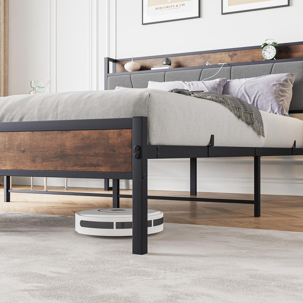 METALLBETT 140/200 cm Braun mit LED und USB - Braun, Metall (140/200cm) - Oxeza