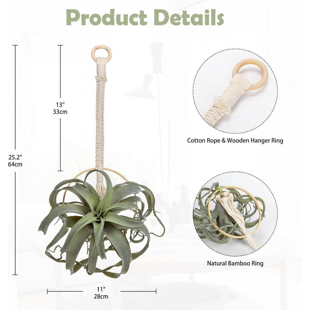 KUNSTPFLANZE Hängend Sukkulente mit Baumwollseil - Grün, Naturmaterialien (30cm)