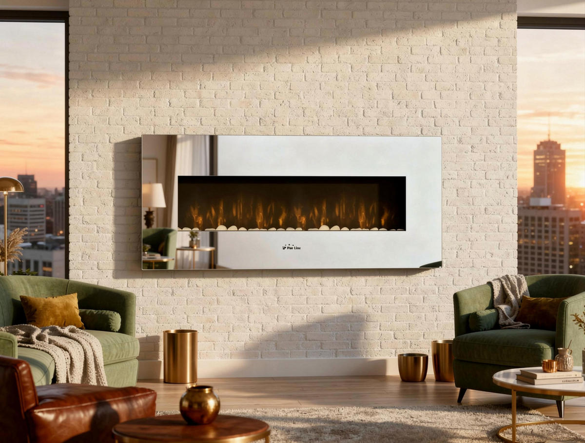 ELEKTROKAMIN Silber Wandmodell mit Heizung 2000 W - Silberfarben, Glas (140/56/11cm) - Purline