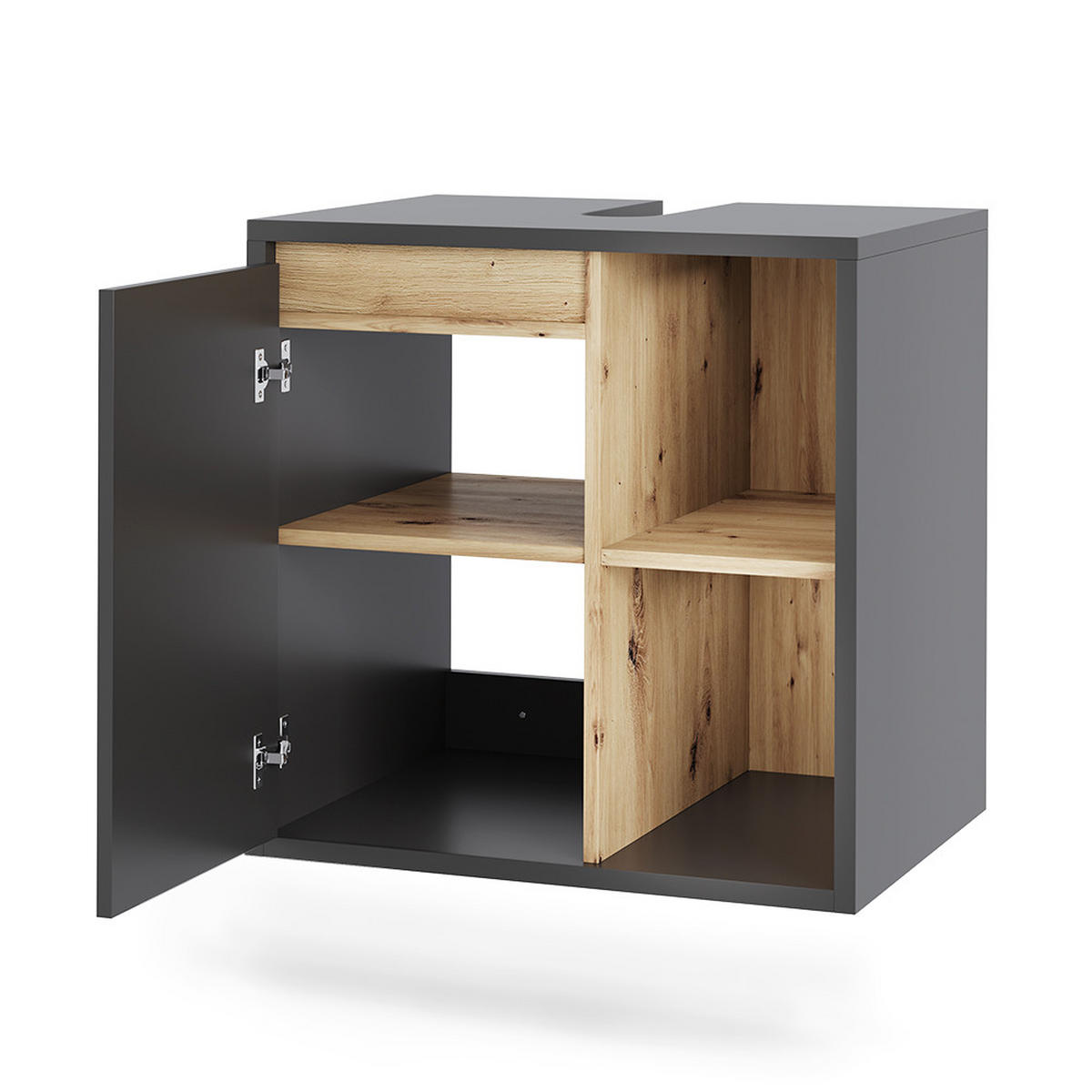 WASCHBECKENUNTERSCHRANK Viola Grau/Artisan 60 x 60 cm mit offenen Regalen - Eiche Artisan/Grau, Holzwerkstoff (60/60/46cm) - Vicco
