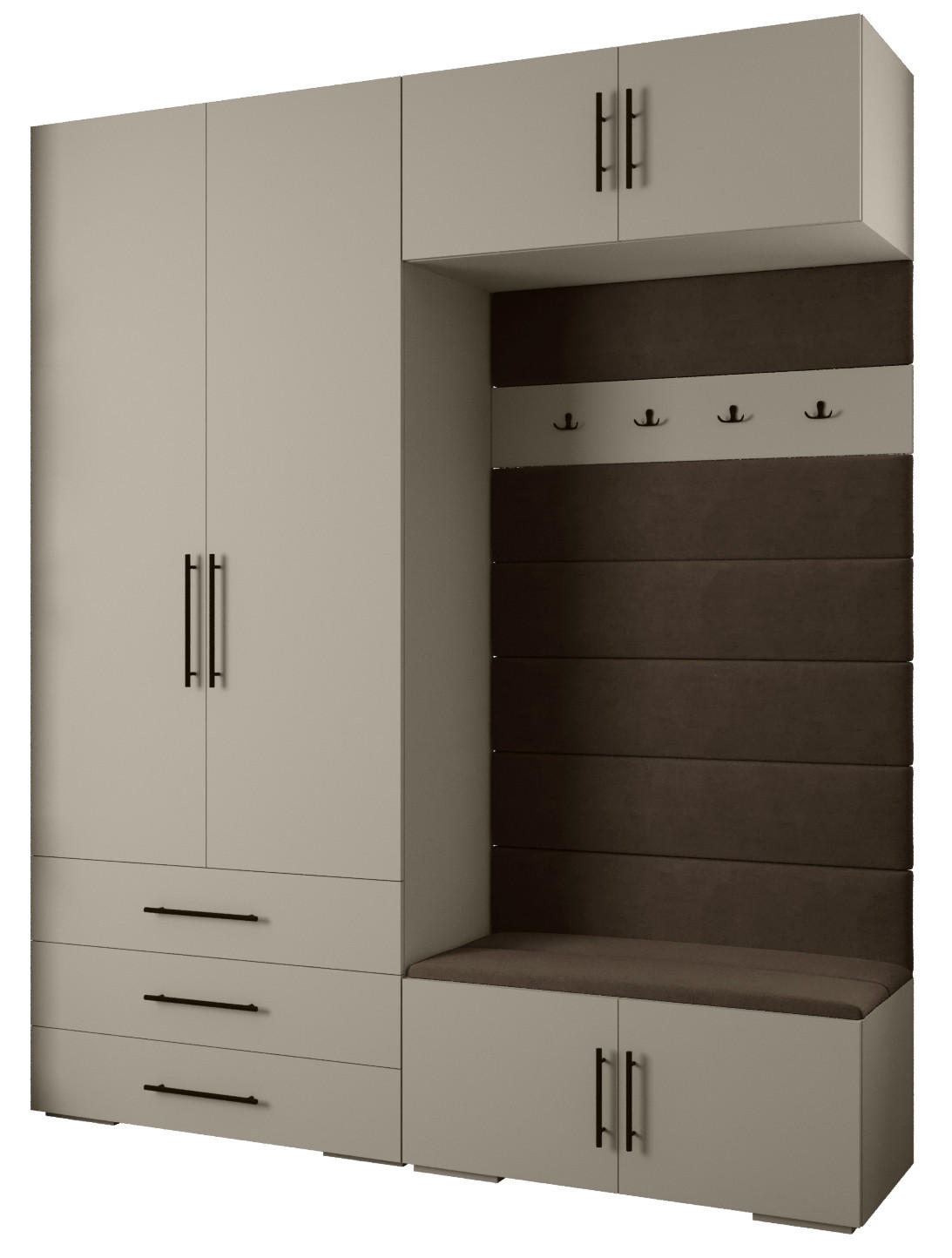 Abiks Möbel Garderoben-Set Kaschmir, Braun, Schwarz 200x236.7x47 cm