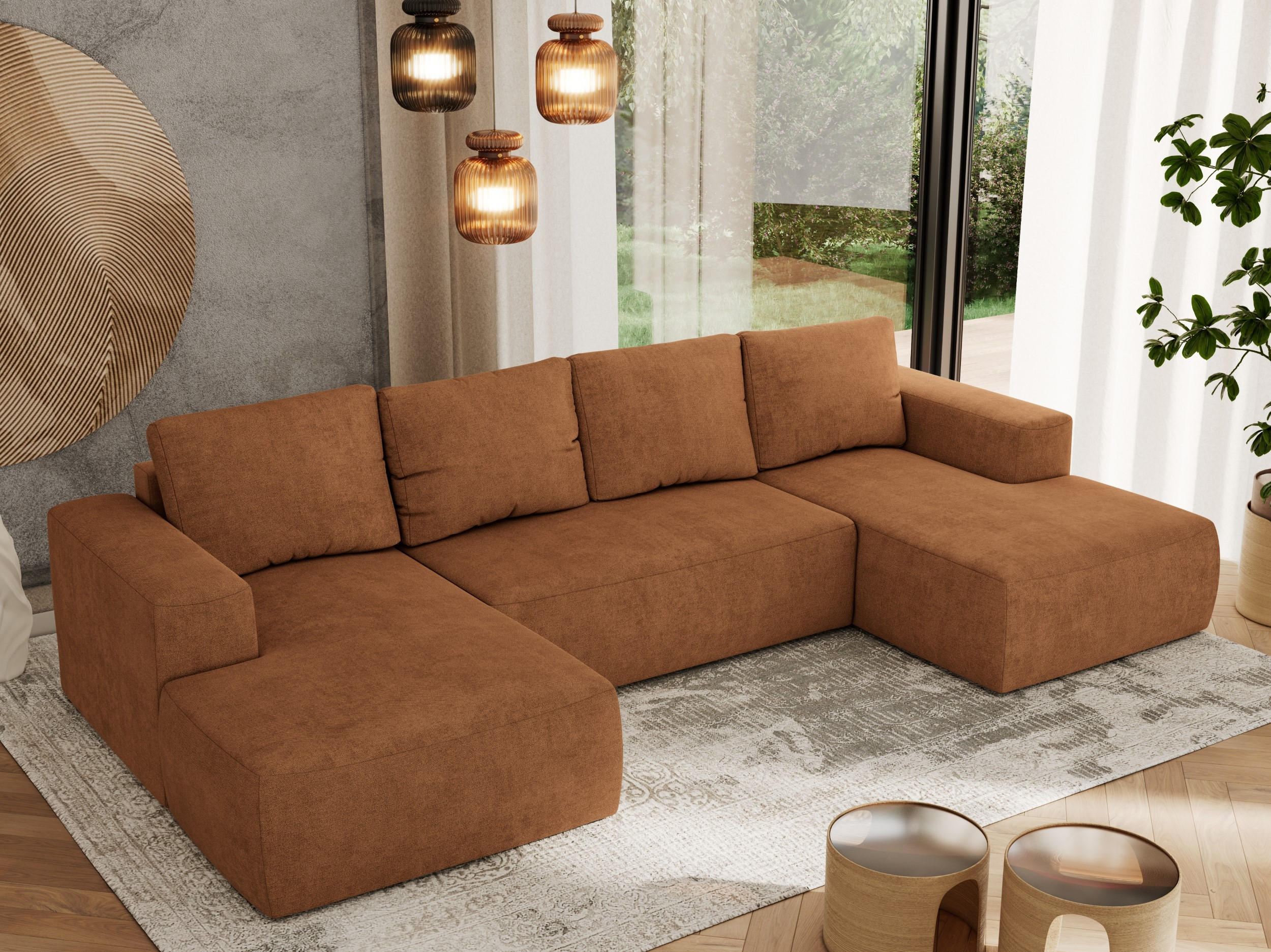 WOHNLANDSCHAFT TRENTINO U Orange Struktur - Orange, Textil (334/91/163cm) - MKS