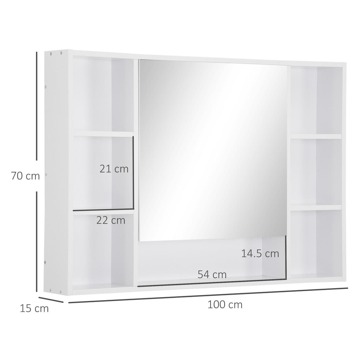 SPIEGELSCHRANK , offenen Regalen und Schrank mit Spiegeltür, 100 x 15 x 70 cm ,Weiß - Weiß, Glas (100/70/15cm) - Vallsero