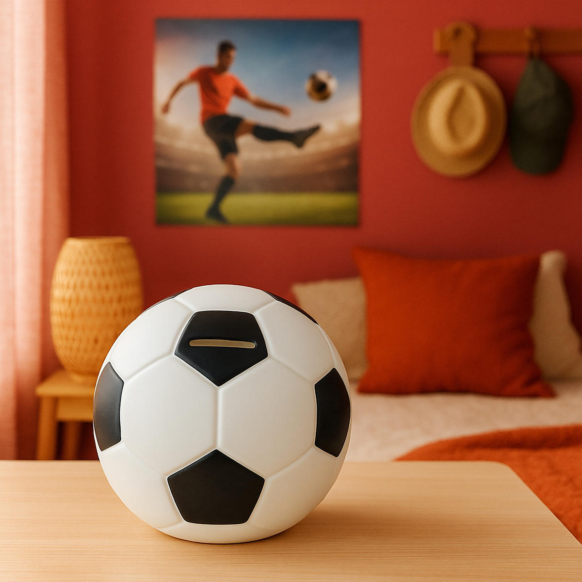 FUTBALOVÁ pokladnička - biela, plast (15/15/15cm) - Relaxdays