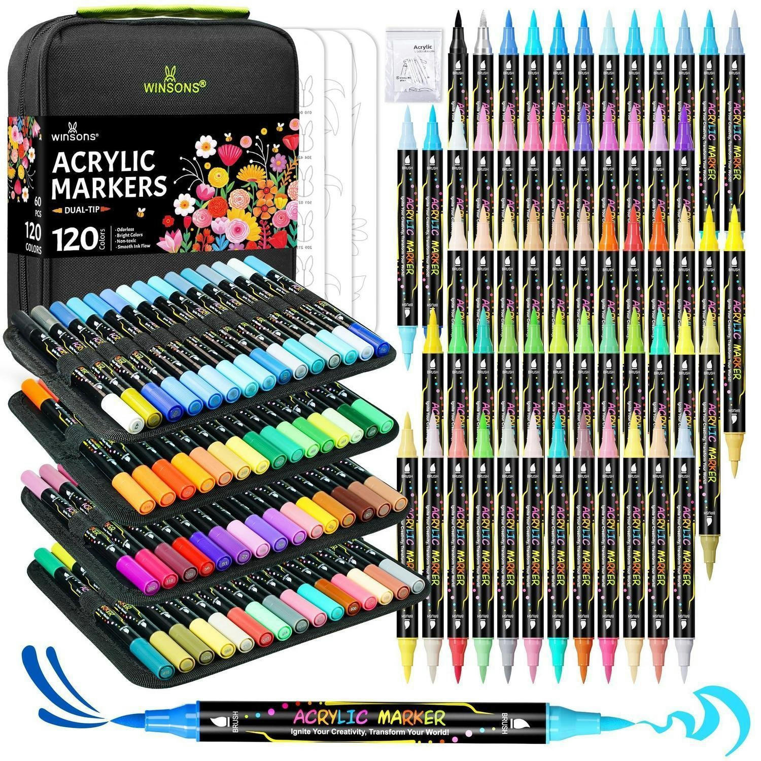 ACRYLSTIFTE 120 Farben Set mit Aufbewahrungstasche - Multicolor, Kunststoff (10/10/15cm)