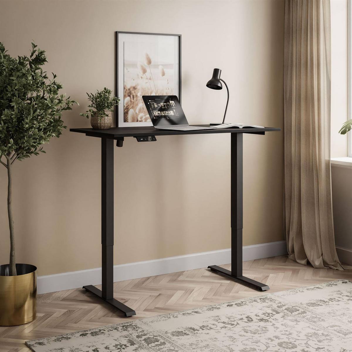 SCHREIBTISCH SPACE höhenverstellbar mit Metallbeinen schwarz/schwarz - Schwarz, Holzwerkstoff (60/110/69.5cm) - Lookway