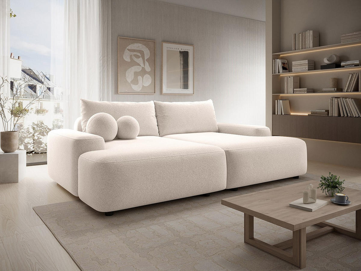 SOFA 3-Sitzer, tiefe Sitzfläche - Melierter Stoff Creme - DAVISO - Creme, Textil (232/87/164cm) - Vente-Unique