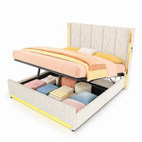 POLSTERBETT 180/200 mit Bettkasten, LED, USB und Seitentaschen - Beige, Holzwerkstoff/Textil (180/200cm) - EVRYAE