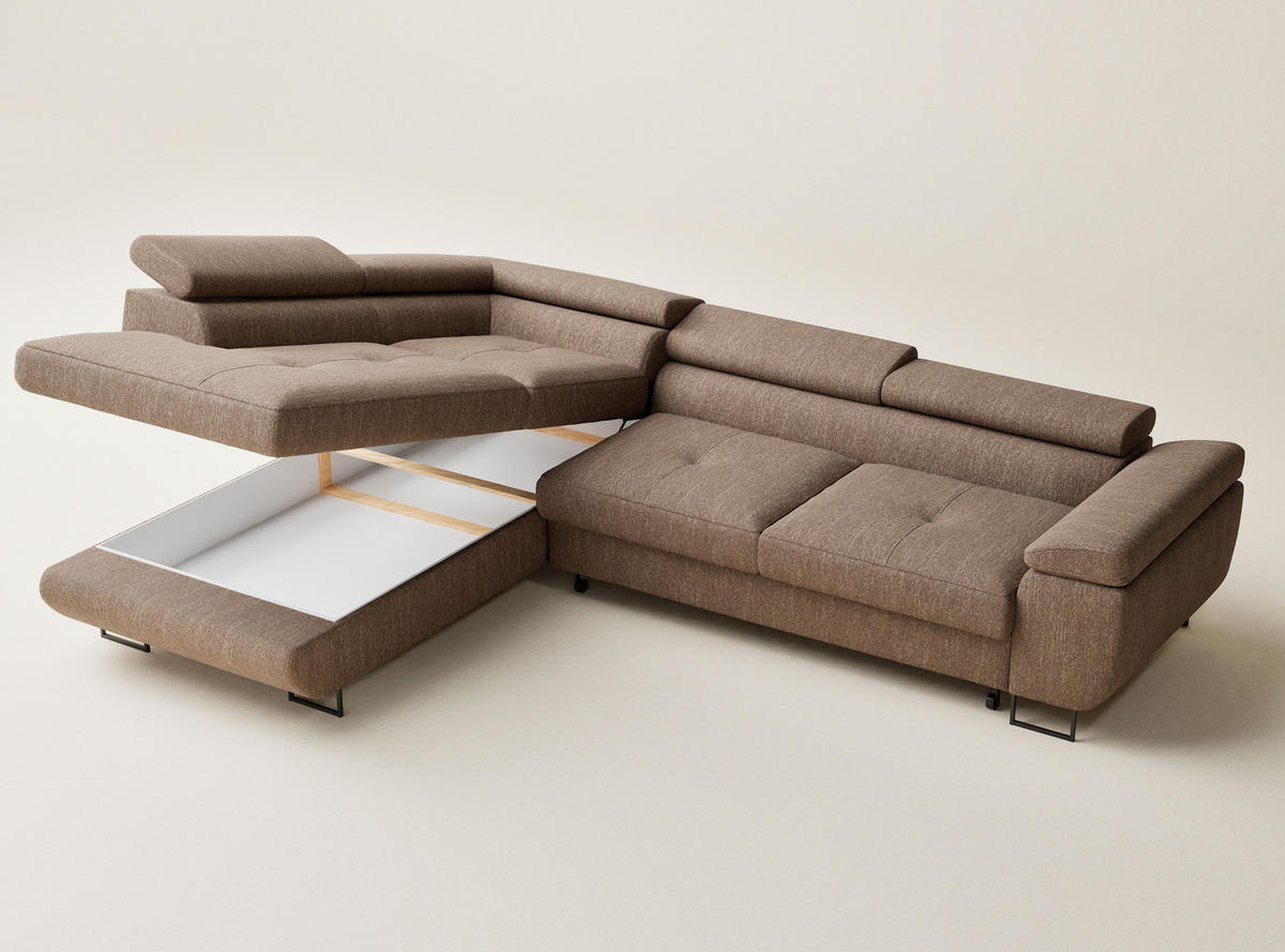 ECKSOFA MIT SCHLAFFUNKTION Concord Hellbraun Webstoff - Hellbraun/Schwarz, Holz/Holzwerkstoff (277/203cm) - Maison de Reve
