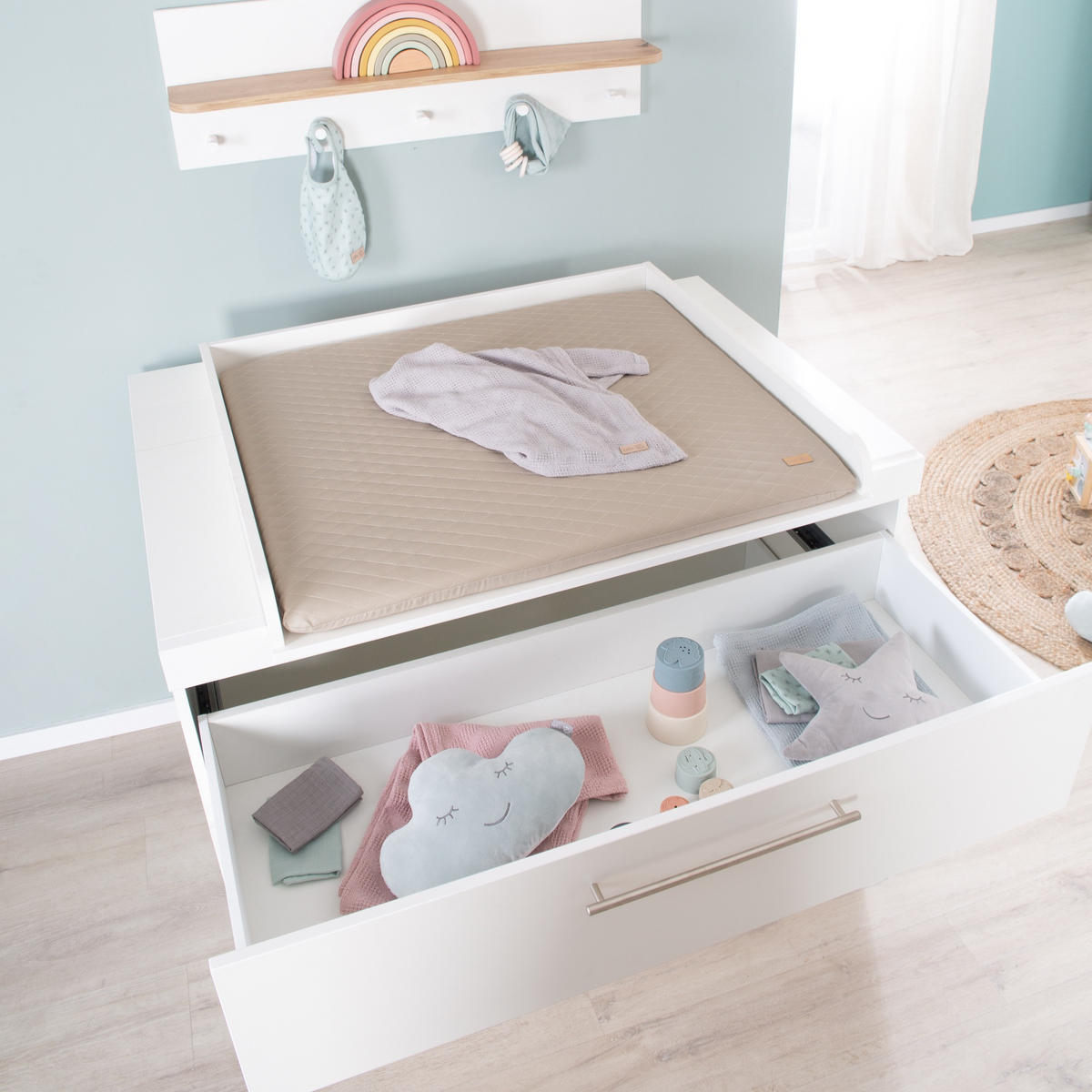 BABYZIMMER-SET Kimi 3-teilig - Silberfarben/Weiß, Holzwerkstoff/Metall (138/195/52.5cm) - Roba