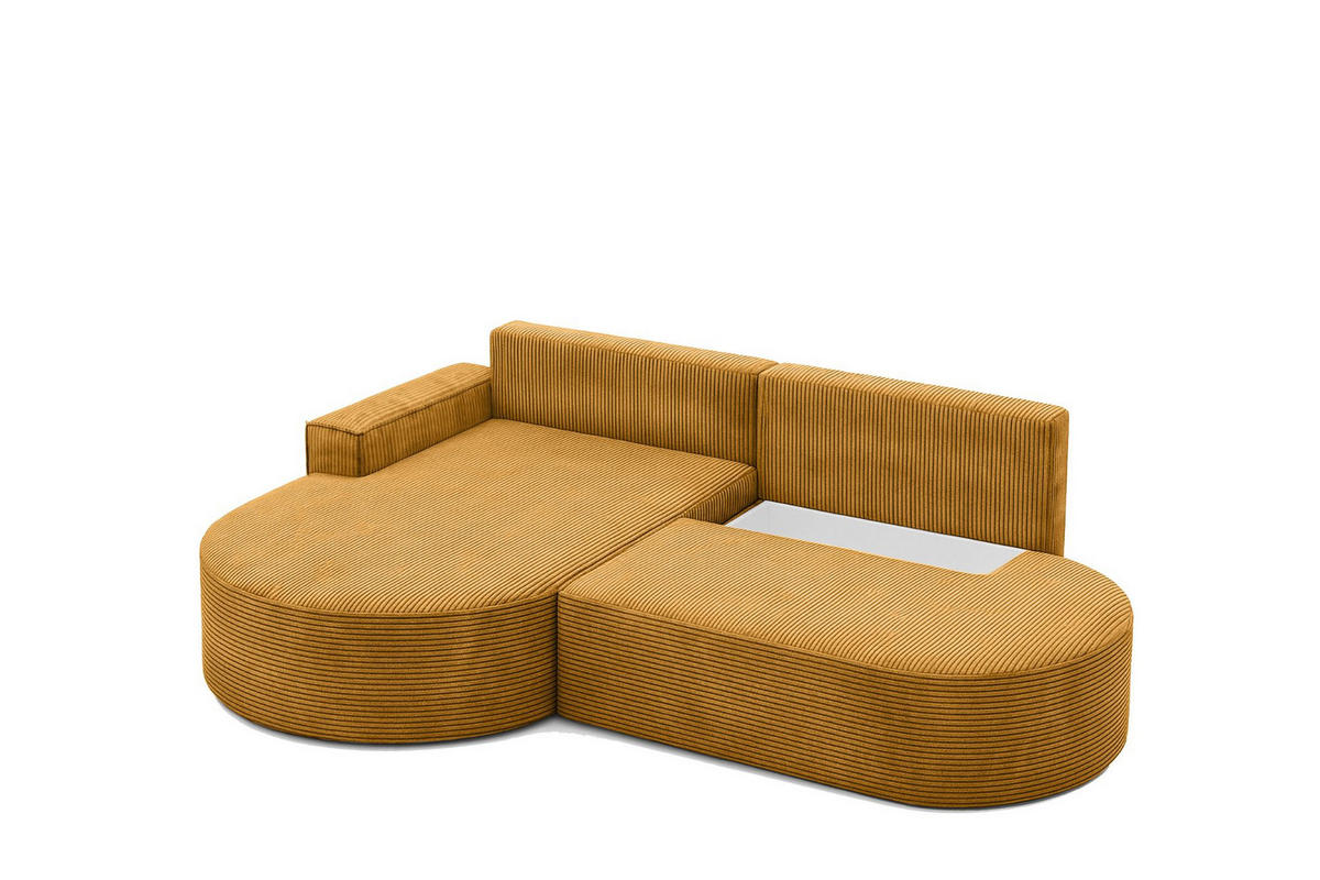 ECKSOFA mit Schlaffunktion und Bettkasten Modena Runden stoff Poso Senffarbe Links - Gelb, Holz/Textil (179/278cm) - Kaiser Möbel