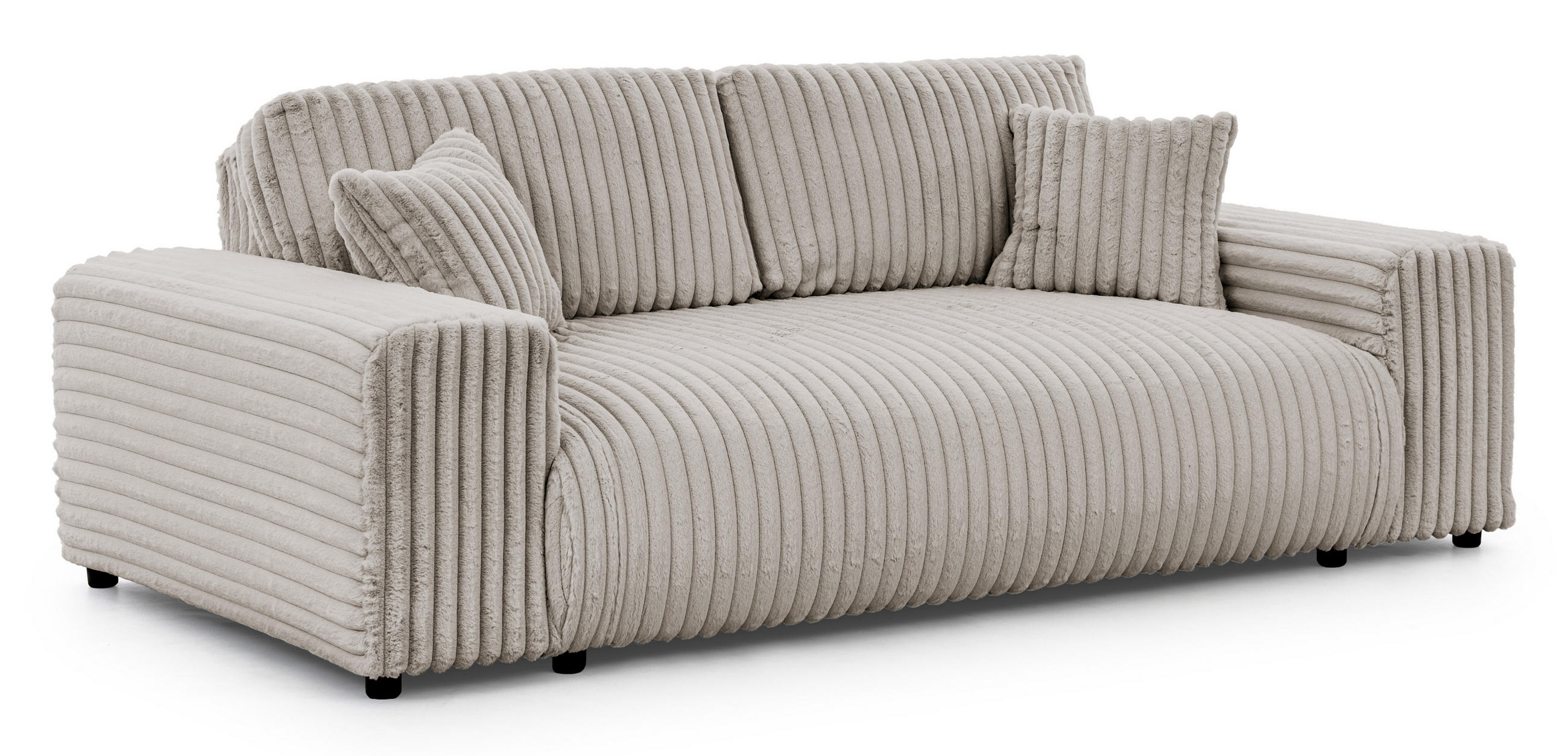 3-SITZER-SOFA Mollis Hellgrau Plüschcord - Hellgrau/Schwarz, Holz/Kunststoff (213/79/108cm) - S-Style Möbel