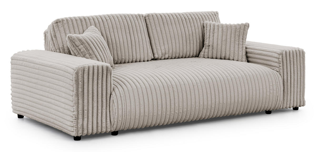 3-SITZER-SOFA Mollis Hellgrau Plüschcord - Hellgrau/Schwarz, Holz/Kunststoff (213/79/108cm) - S-Style Möbel