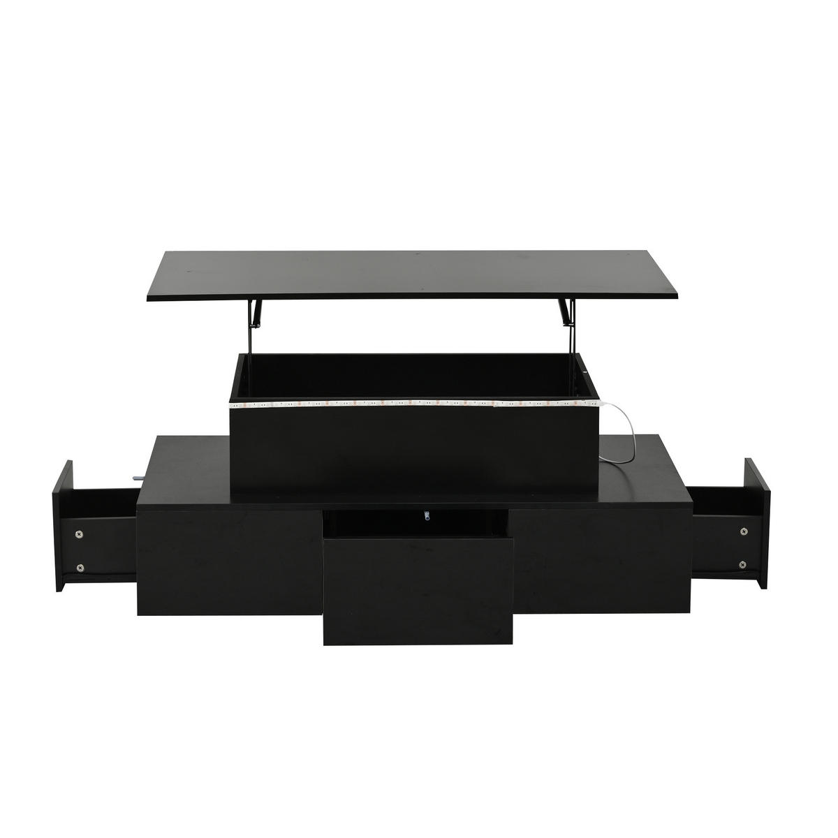 COUCHTISCH 100/50/40 cm mit Liftfunktion, LED, 4 Schubladen und verstecktem Stauraum, Schwarz - Eichefarben, Holzwerkstoff (100/50/40cm) - Modfu