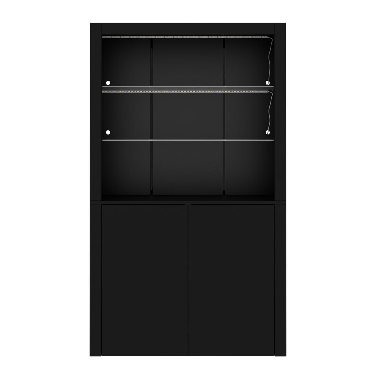 VITRINE 100/35/170 cm Schwarz aus MDF, Glas und Spanplatte mit LED - Schwarz, Holzwerkstoff (100/170/35cm) - OKWISH