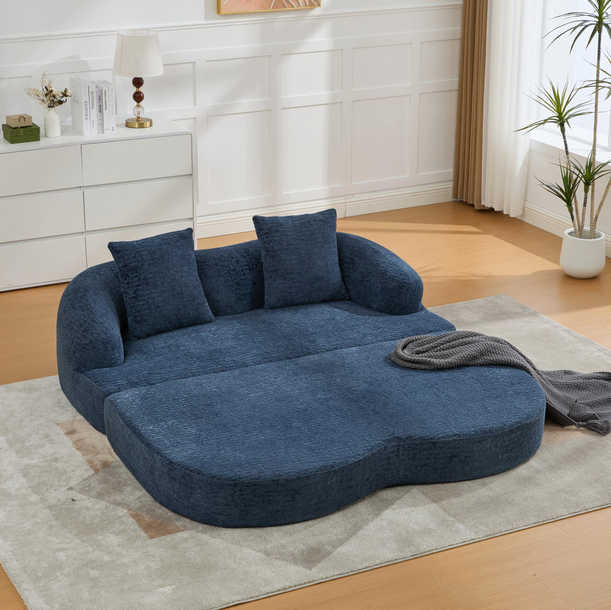 SCHLAFSOFA 157/84/65 cm aus Chenille mit Klappfunktion Navy - Dunkelblau, Textil (84/65/157cm) - Modenvie