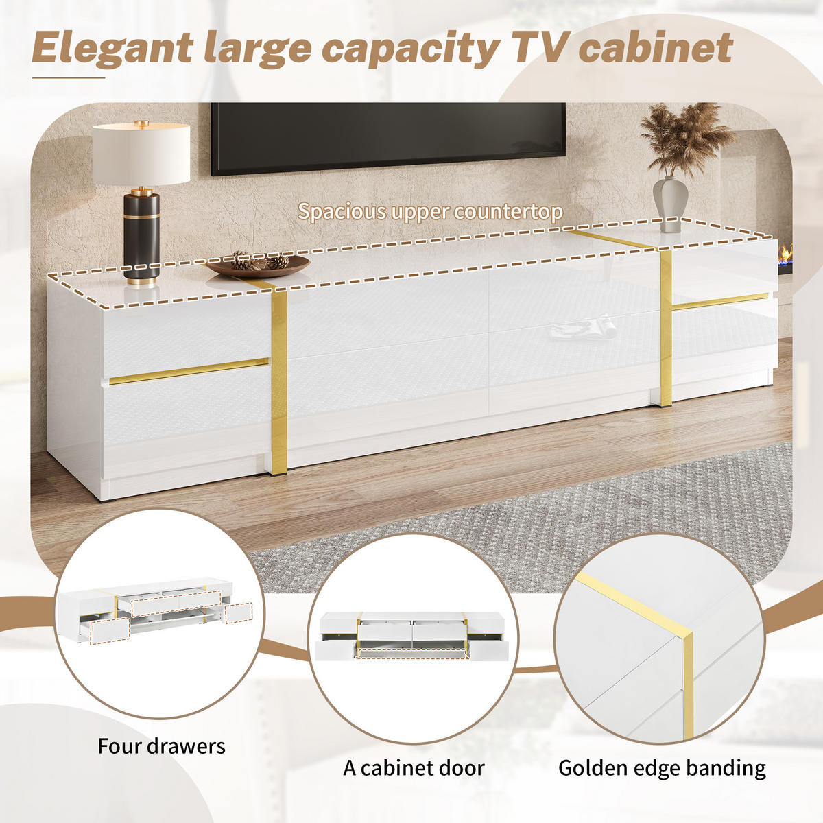 TV-LOWBOARD GL3101W Weiß 180/40/38 cm - Weiß, Holzwerkstoff (180/38/40cm) - PANGIVO