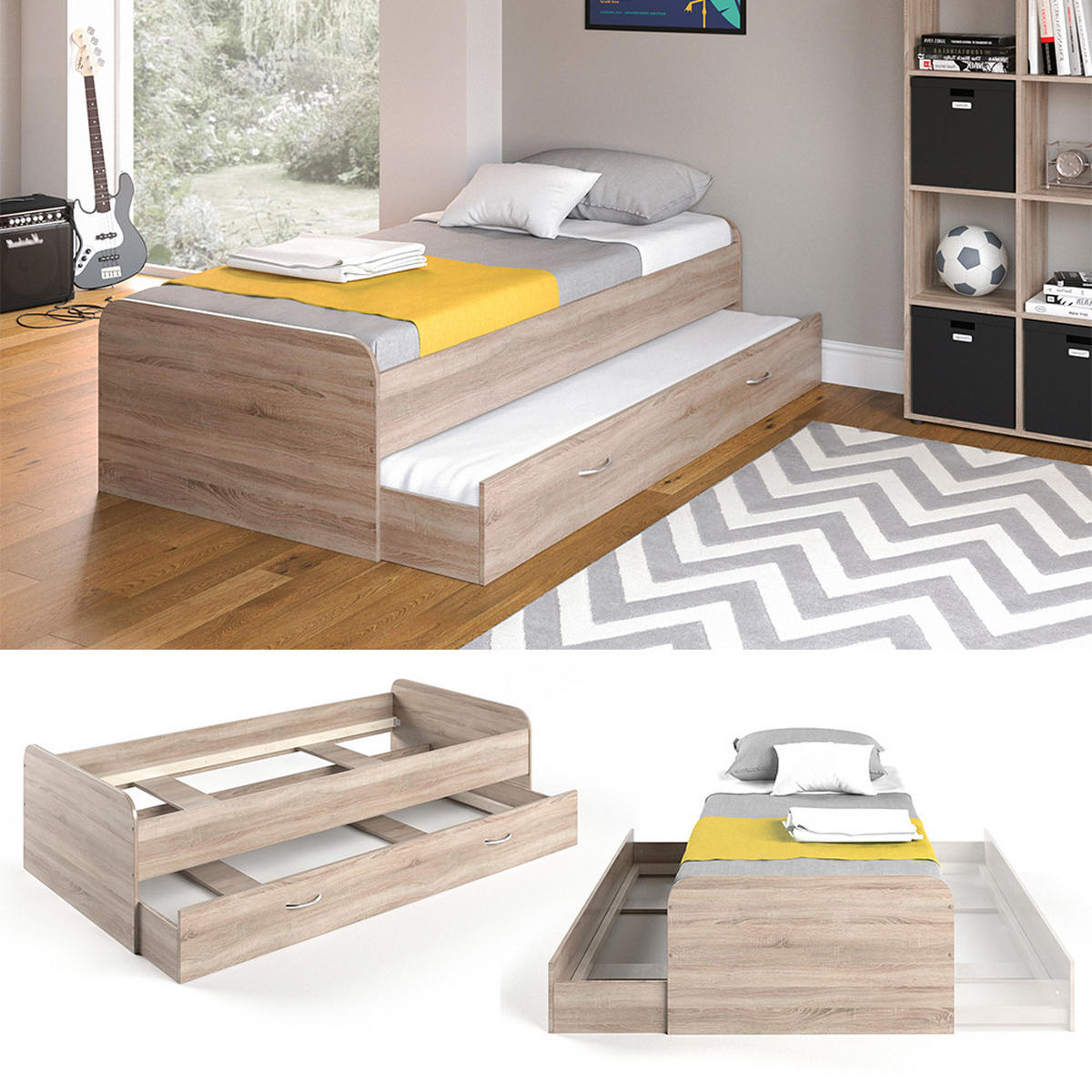 KINDERBETT Enzo Sonoma 90x200 cm - Sonoma Eiche, Holzwerkstoff (203.2/52.4/94cm) - VitaliSpa