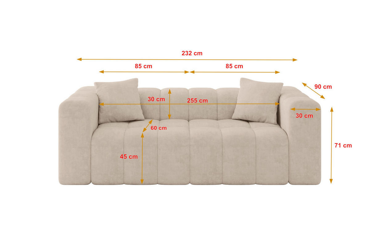 POHOVKA 2-MÍSTNÁ DONY-2 232x90x71 cm Béžová Velur - černá/béžová, kompozitní dřevo/textil (232/71/90cm) - ALTDECOR