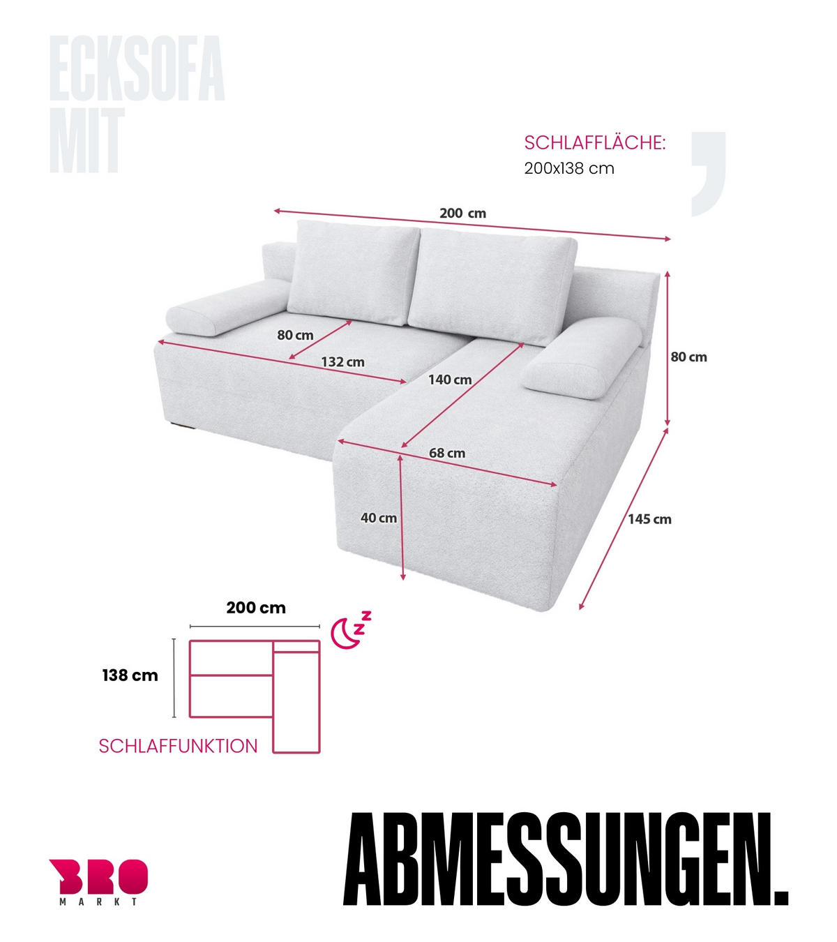 ECKSOFA Ernest mit Schlaffunktion Grau Bouclé - Grau, Textil (200/145cm) - Bromarkt