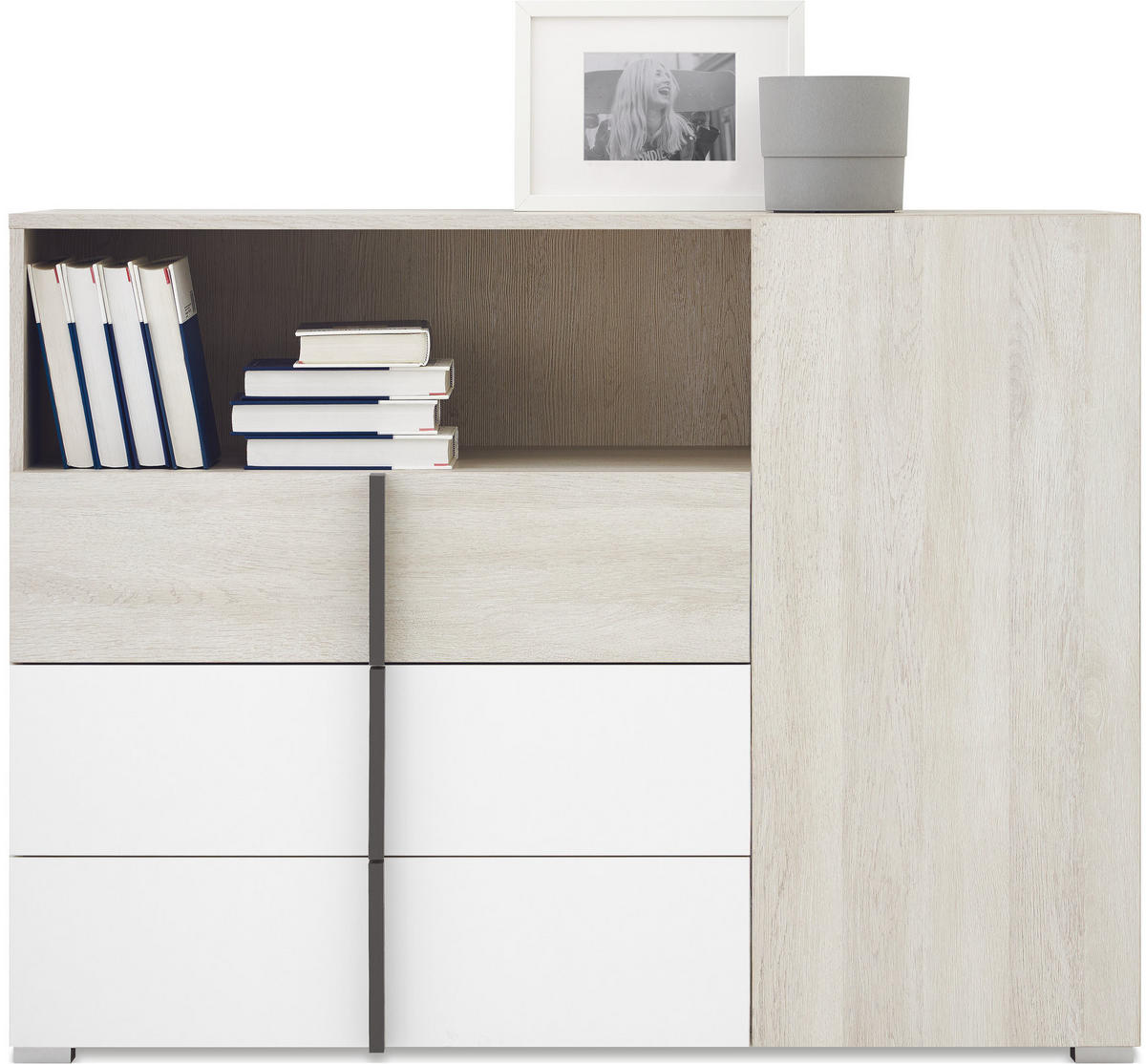 KOMMODE BERGAMO 120/90/40cm mit 3 Schubladen 1 Türen Eichefarben - Eichefarben, Holzwerkstoff (120/90/40cm) - MASSENO