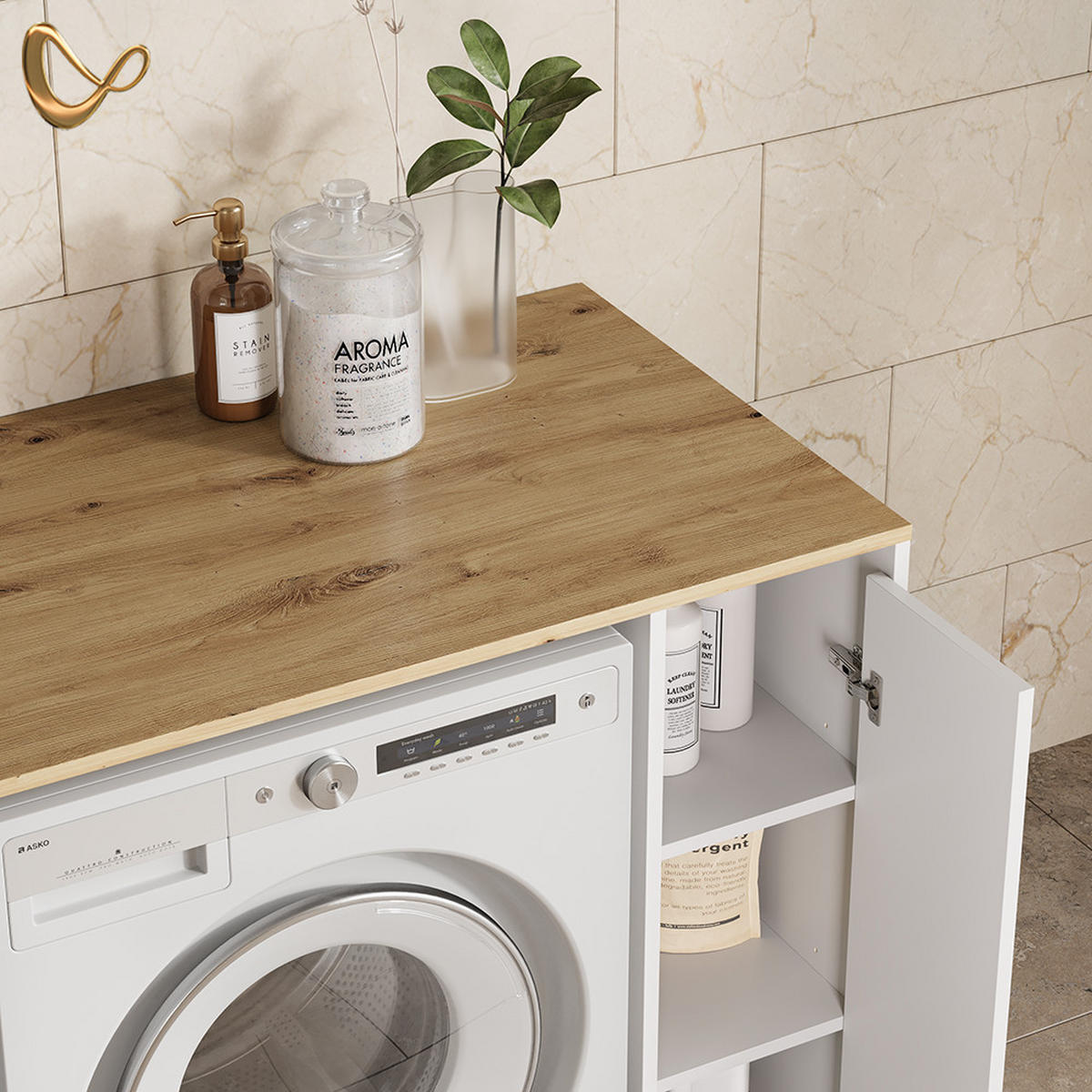 WASCHMASCHINENSCHRANK Paolina Weiß/Artisan 93.6 x 88.2 cm mit Fächern und Tür - Weiß/Eiche Artisan, Holzwerkstoff (93.6/88.2/60.3cm) - Livinity®